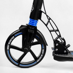 Двухколесный складной самокат фонарик 2 амортизатора дисковый тормоз Best Scooter 100 кг Black and blue (114293) Гайсин