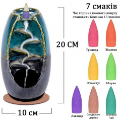 Керамическая подставка для благовоний с 120 конусами + 30 ароматических палочек Backflow Зеленый (SPKIH001) Королево