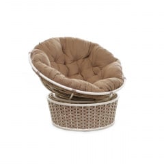 Плетене крісло з подушкою Папасан Pradex кругле D-110 см обертається на каркасі зі штучного ротанга Київ