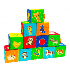 Набор кубиков Масік Животные 12 шт 8х8 см в сумке Разноцветный (135275)