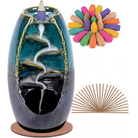 Керамическая подставка для благовоний с 120 конусами + 30 ароматических палочек Backflow Зеленый (SPKIH001)