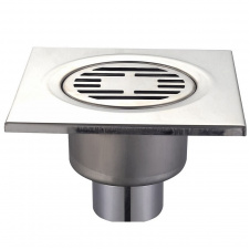 Душевой трап из нержавеющей стали Champion Drain-03-15x15-180 (прямой отвод) (CH6147)