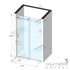 Душевая дверь в нишу Weston WDS 1400x2000 хром/прозрачное стекло, ручка рейлинг-кноб вертикальный