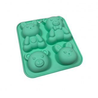 Силіконова форма для випічки S&T 3200-70 «Зайчик і ведмедик» 15х14х2,5 см Зелений (23402)