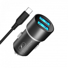 Автомобильное зарядное устройство Sky Dolphin SZ02T Aluminium 2USB 2.4A Black AZP-000072 кабель Type-C