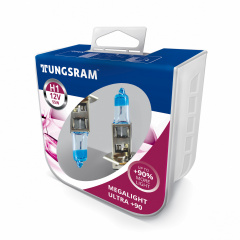 Автолампа галоген Tungsram H1 55W 12V (2 шт./пластикбокс) Megalight Ultra +90% Ровно