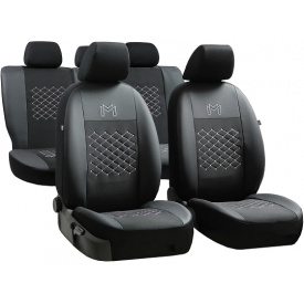 Авточехлы для Mitsubishi L200 2015- POK-TER экокожа с тканью черного цвета