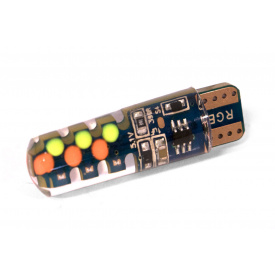 Светодиодная лампа StarLight T10 12 диодов 12V СОВ / crystal MULTICOLOR / печатная плата