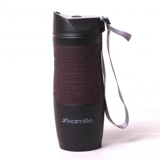 Термокружка Kamille 380 мл из нержавеющей стали Черная / Коричневая КМ-2052A