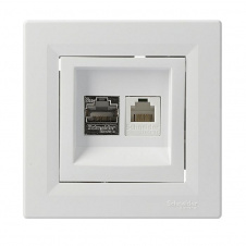 Розетка телефонная + компьютерная RJ45+RJ12 кат.5е. двойная белая Asfora, EPH4900121