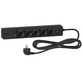 Удлинитель Schneider Electric ST945U3B на 5 гнезд и 2хUSB (3м) черный
