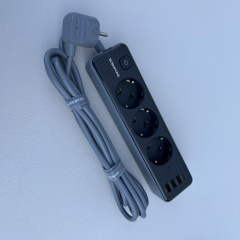 Мережевий подовжувач Borofone BAC8 16643 на 3 розетки 3 USB-А та 1 USB-C порт 3 м Чорний (23753) Київ
