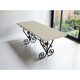 Стіл кований садовий Камелія для дачі, тераси, альтанки 2200х700х800 мм, колір Слонова кістка