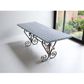 Стіл кований садовий Камелія для дачі, тераси, альтанки 1500х700х800 мм, колір Антрацит