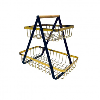 Фруктовниця металева 2-х ярусна Stenson 06-034/4251 30,5 см Чорно-золотий (23676)