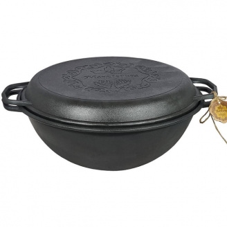 Котел чавунний з кришкою-сковородою Maysternya V12СР 12 л Чорний (23694)