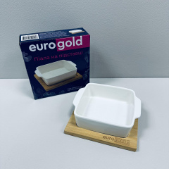 Керамічна піала на бамбуковій підставці Eurogold 7112901410 Білий (23544) Дніпро