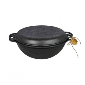 Котел чугунный Maysternya Т405СРGr узбекский WOK с крышкой-сковородкой гриль 8 л 34 см Черный (23755)