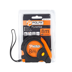 Рулетка Polax вимірювальна будівельна гумовий корпус магнітна 2 стопа фіксатор 8 м х 25 мм (29-013) Ладан