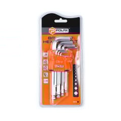 Набор шестигранных ключей Polax Г-образных с шаром 9 предметов 1.5-10 мм Cr-V (25-010) Южноукраинск