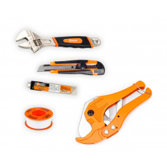 Набір трубний Profi Polax труборіз 3-42 мм тефлонова стрічка 15м ключ розвідний 250 мм і ніж сегментний (335-15) Буча