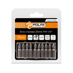 Біта сталева Polax 25 мм PH1 1/4, 10 шт (51-065) Чернігів