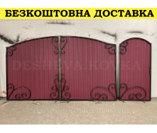 Ворота кованые из профнастилом и калиткой
