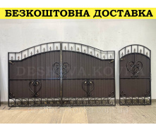 Ворота кованые из профнастилом и калиткой Код: А-01228
