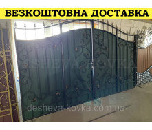 Ворота с зеленым матовым профнастилом и ковкой в ​​НАЛИЧИИ
