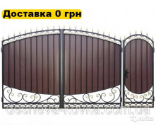 Ворота из наружной калиткой из коваными элементами