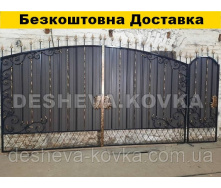 Кованые ворота из профнастила из калиткой из ковкой Код: А-01173
