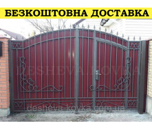 Кованые ворота из профнастилом и коваными элементами