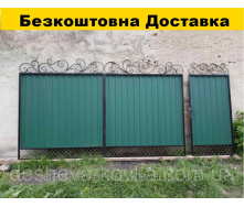 Кованые ворота из зеленым профнастилом и элементами ковки