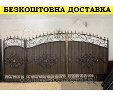 Ворота кованые из профнастилом и калиткой Код: А-01248