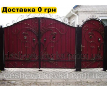 Кованые ворота из профнастилом и коваными элементами