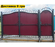 Кованые ворота из профнастила из коваными элементами