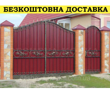 Ворота кованые из профнастилом и калиткой Код: А-01240