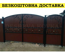 Кованые ворота из профнастилом и коваными элементами
