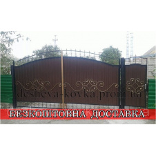 Кованые ворота из калиткой и профнастилом
