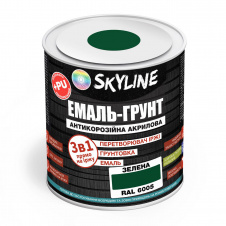 Эмаль-грунт акрил-полиуретановая шелковисто-матовая Skyline RAL 6005 3в1 Зеленый 0,9 кг