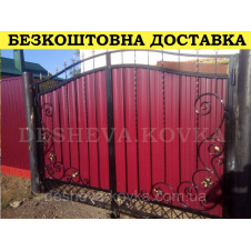 Ворота кованые из профнастилом и калиткой Код: А-01255