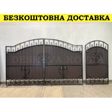 Ворота кованые из профнастилом и калиткой Код: А-01228