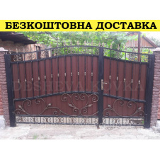 Ворота кованые из профнастилом и калиткой Код: А-01232