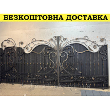 Фото - Кованые ворота из профнастилом и коваными элементами Код: А-01222 Кованые ворота из профнастилом и коваными элементами Код: А-01222