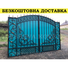 Ворота кованые из профнастилом и калиткой Код: А-01253