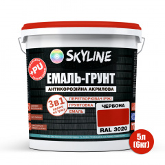 Эмаль-грунт акрил-полиуретановая шелковисто-матовая Skyline RAL 3020 3в1 Красный 6 кг Черновцы