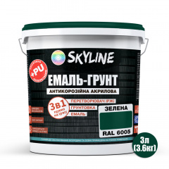 Емаль-грунт акрил-поліуретанова шовковисто-матова Skyline RAL 6005 3в1 Зелений 3,6 кг Буча