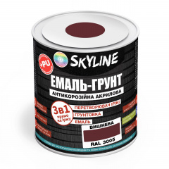 Эмаль-грунт акрил-полиуретановая шелковисто-матовая Skyline RAL 3005 3в1 Вишневый 0,9 кг Сумы