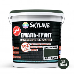 Эмаль-грунт акрил-полиуретановая шелковисто-матовая Skyline RAL 6006 3в1 Хаки-олива 6 кг Обухов