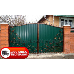 Кованые распашные ворота из профнастила Київ